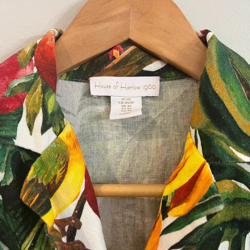 House of Harlow 1960 Linen Blend Tropical Print Mini Dress XS - Picture 3 of 3
